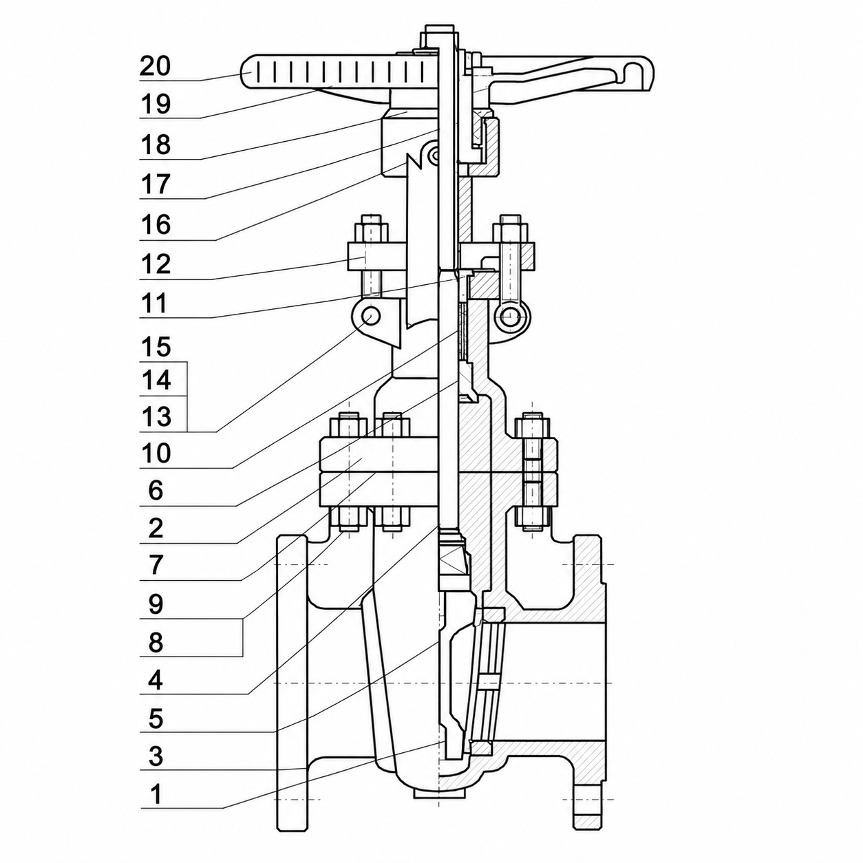 API cast steel gate valve HN100 sectional structure drawing