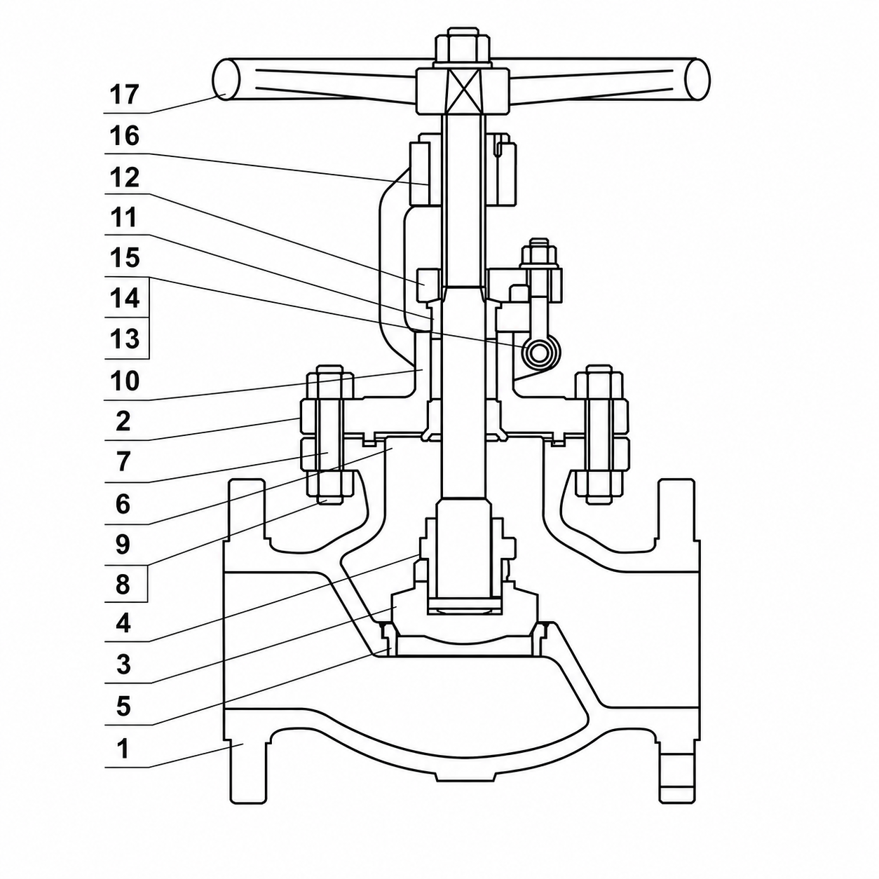 API cast steel globe valve HN102 sectional structure drawing