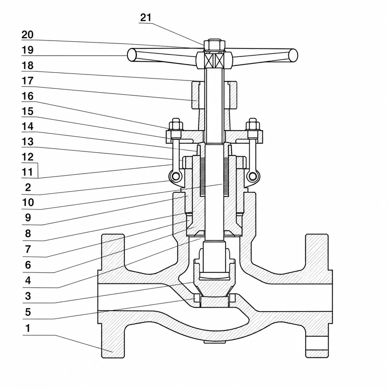 Pressure seal globe valve HN103 sectional structure drawing