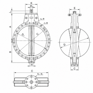Wafer butterfly valve HN107 large size dimensions drawing
