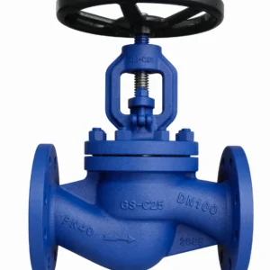 Industrial globe valve HN61 with blue cast steel body and flanged ends