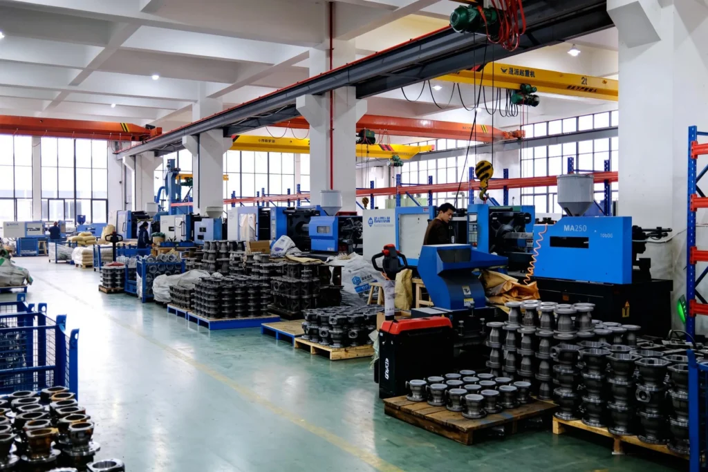 Industrial valve assembly and machining workshop