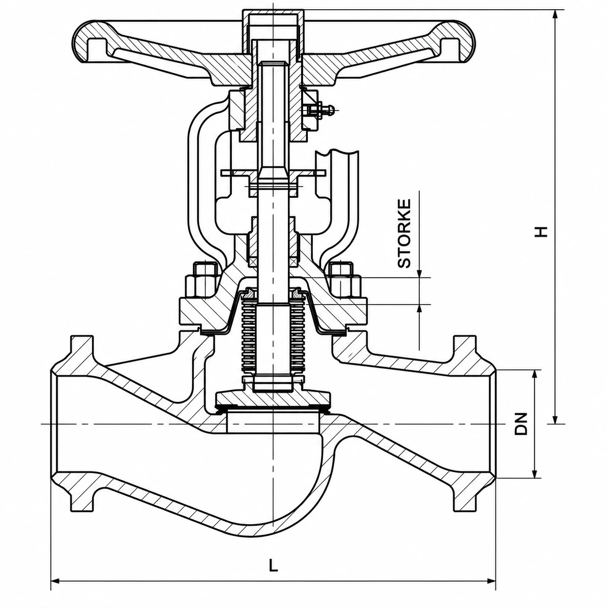Bellow Seal Globe Valve HN60 HN60 bellow seal globe valve butt-welded dimensions drawing