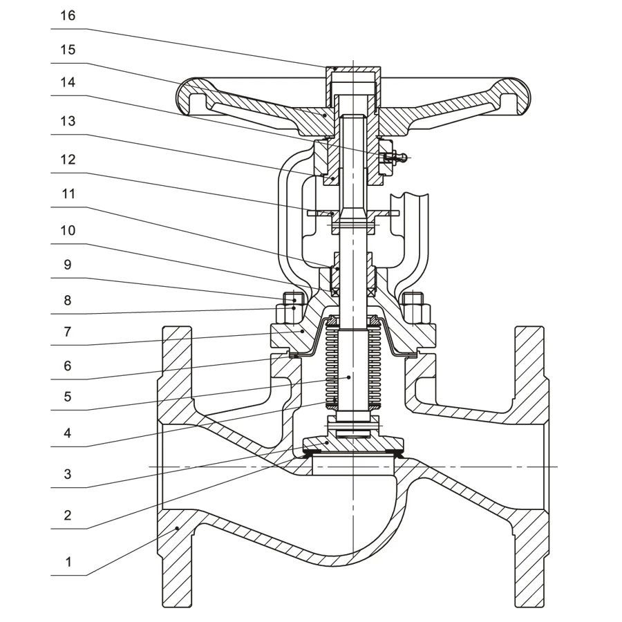 Bellow Seal Globe Valve HN60 HN60 bellow seal globe valve sectional parts drawing
