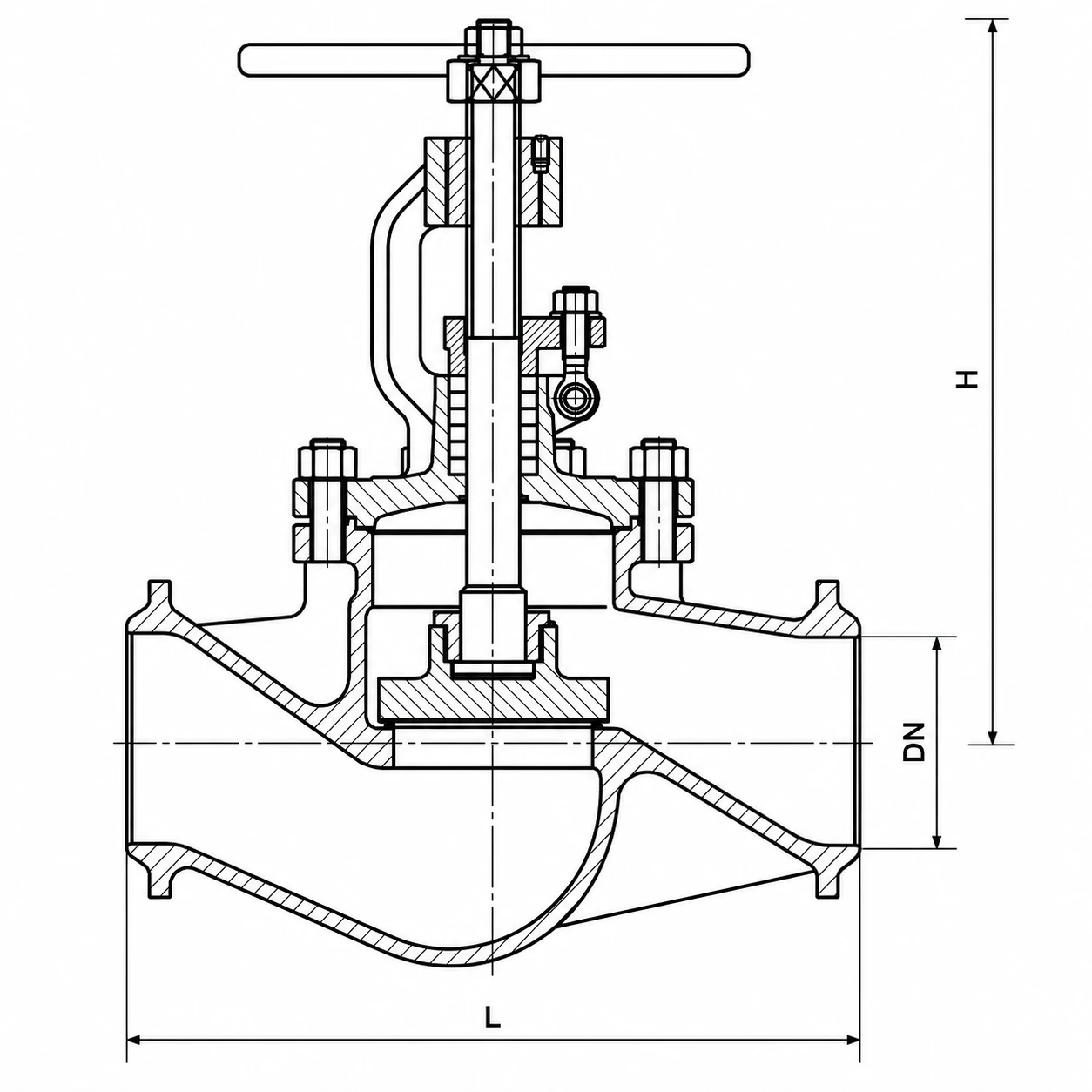 Globe Valve HN61 HN61 globe valve butt-welded dimensions drawing