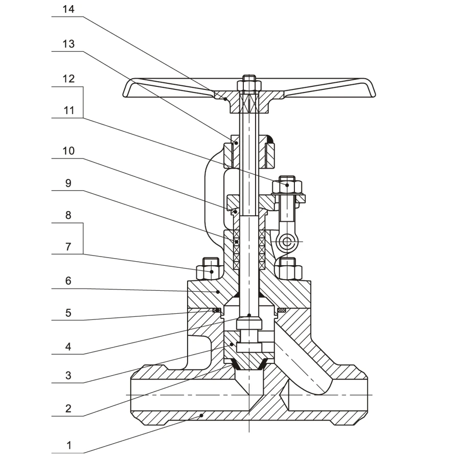 Forged Globe Valve HN62 HN62 forged globe valve sectional parts drawing