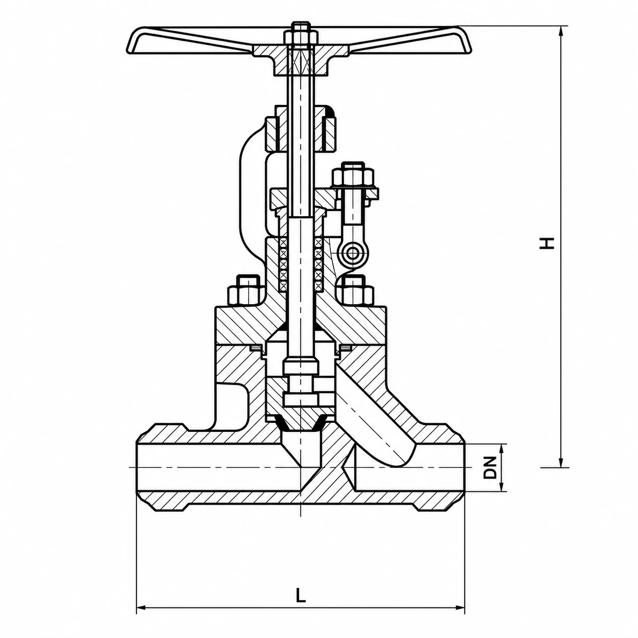 Forged Globe Valve HN62 HN62 forged globe valve butt-welded dimensions drawing