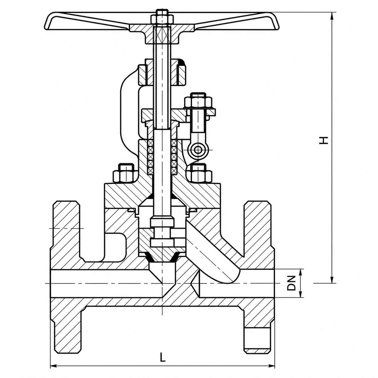 Forged Globe Valve HN62 HN62 forged globe valve flanged dimensions drawing