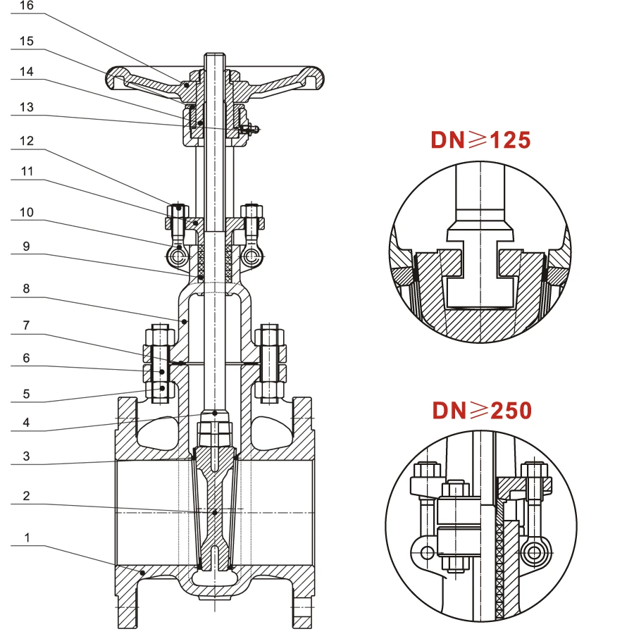 Flanged Gate Valve HN63 HN63 wedge gate valve sectional parts drawing