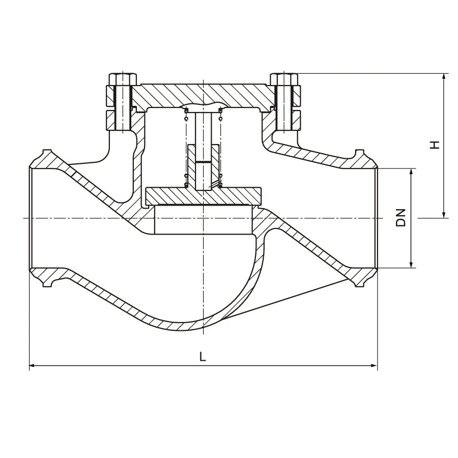 HN65 lift check valve butt-welded dimension drawing