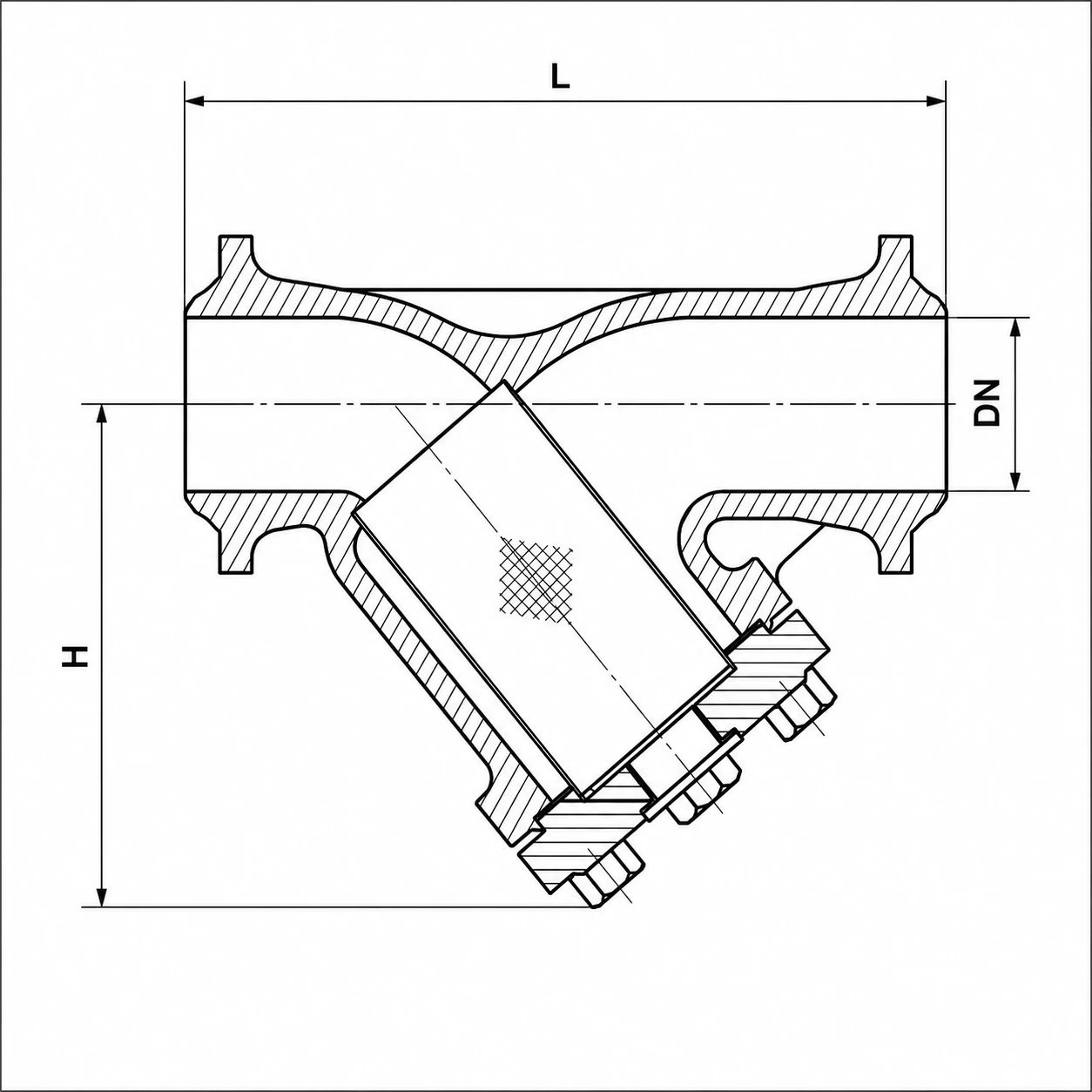 Y-Strainer HN66 HN66 Y-strainer butt-welded dimension drawing