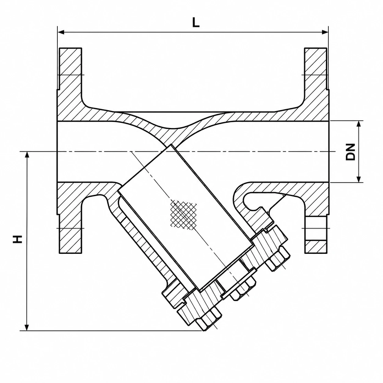 Y-Strainer HN66 HN66 Y-strainer flanged dimension drawing