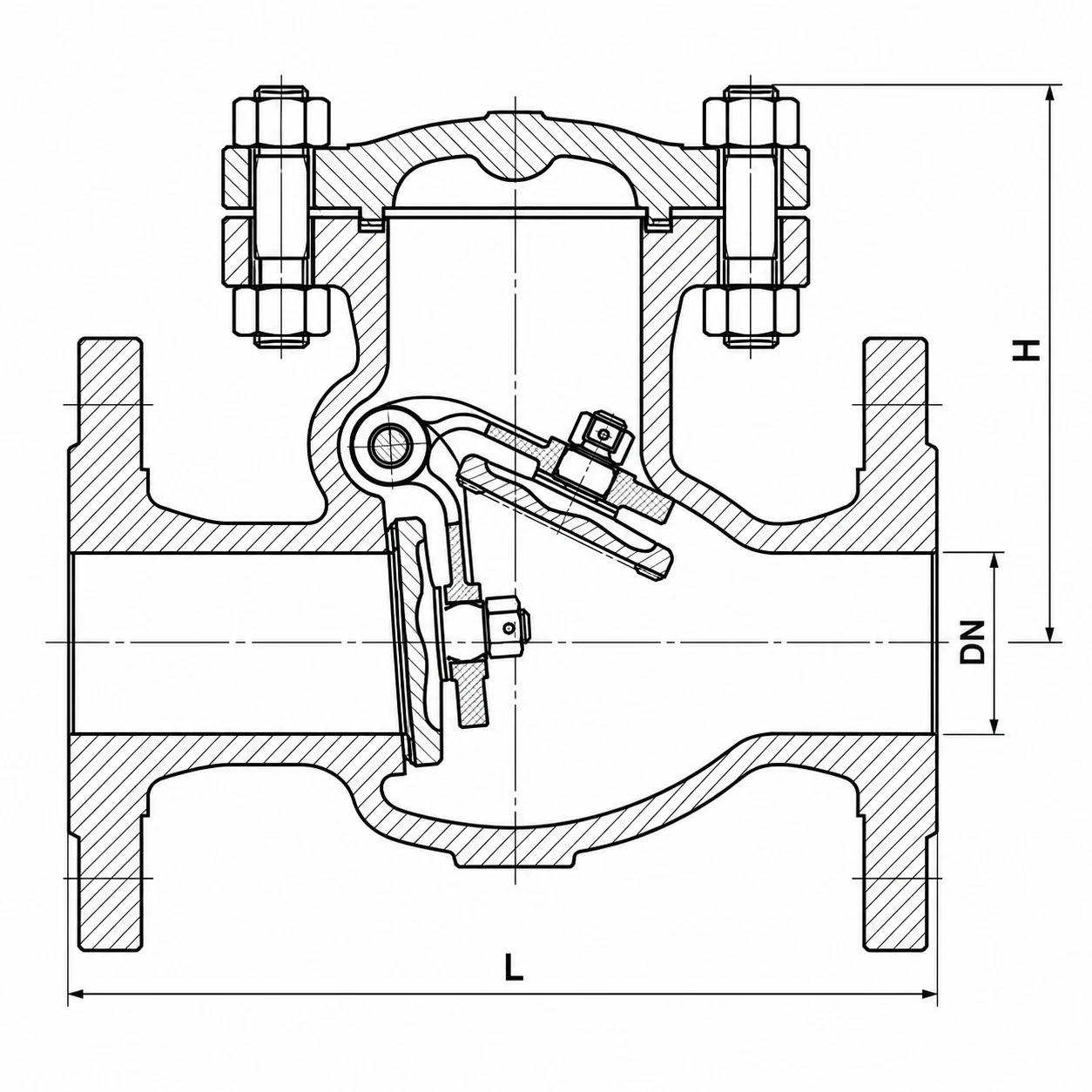 Swing Check Valve HN67 HN67 swing check valve flanged dimension drawing