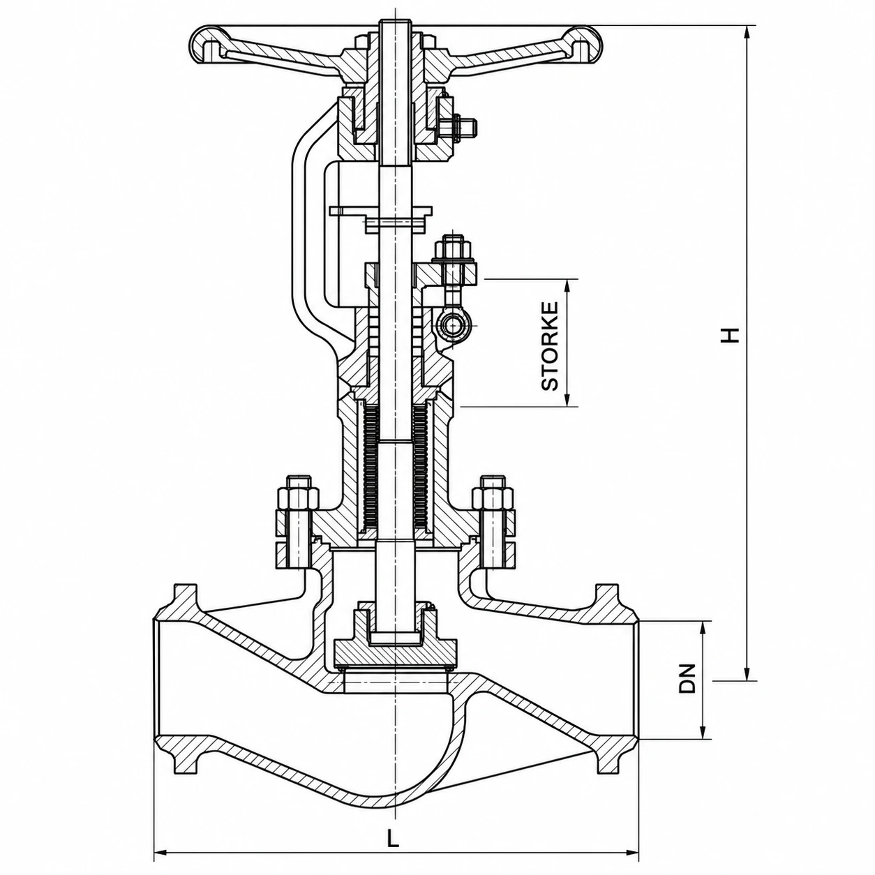 Long Type Bellow Seal Globe Valve HN68 HN68 long type bellow seal globe valve butt-welded dimension drawing