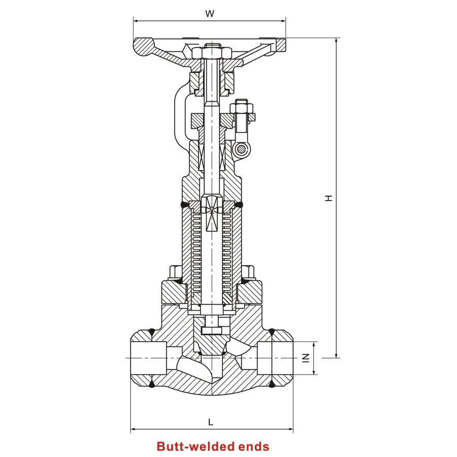 Forged Steel Bellow Seal Globe/Gate Valve ANSI HN69 HN69 forged steel bellow seal globe valve butt-welded and socket welded dimension drawing