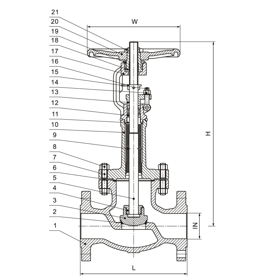 Bellow Seal Globe/Gate Valve ANSI HN70 HN70 bellow seal globe valve sectional structure and dimensions drawing
