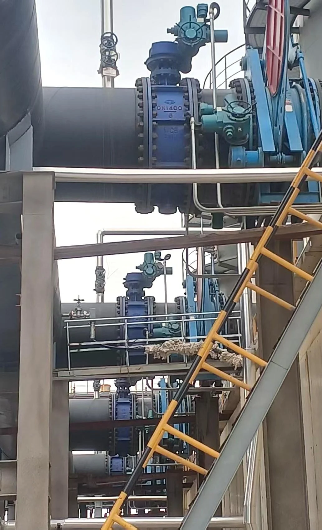 Industrial valve installed on pipe rack system