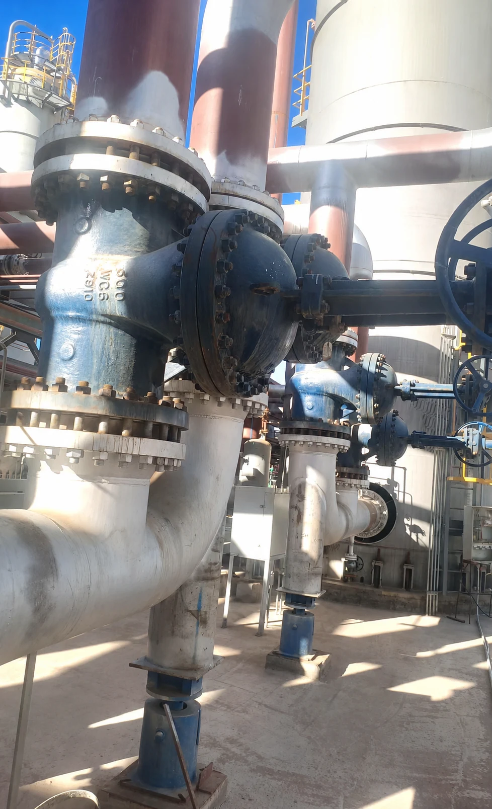 Industrial valve set installed on process piping