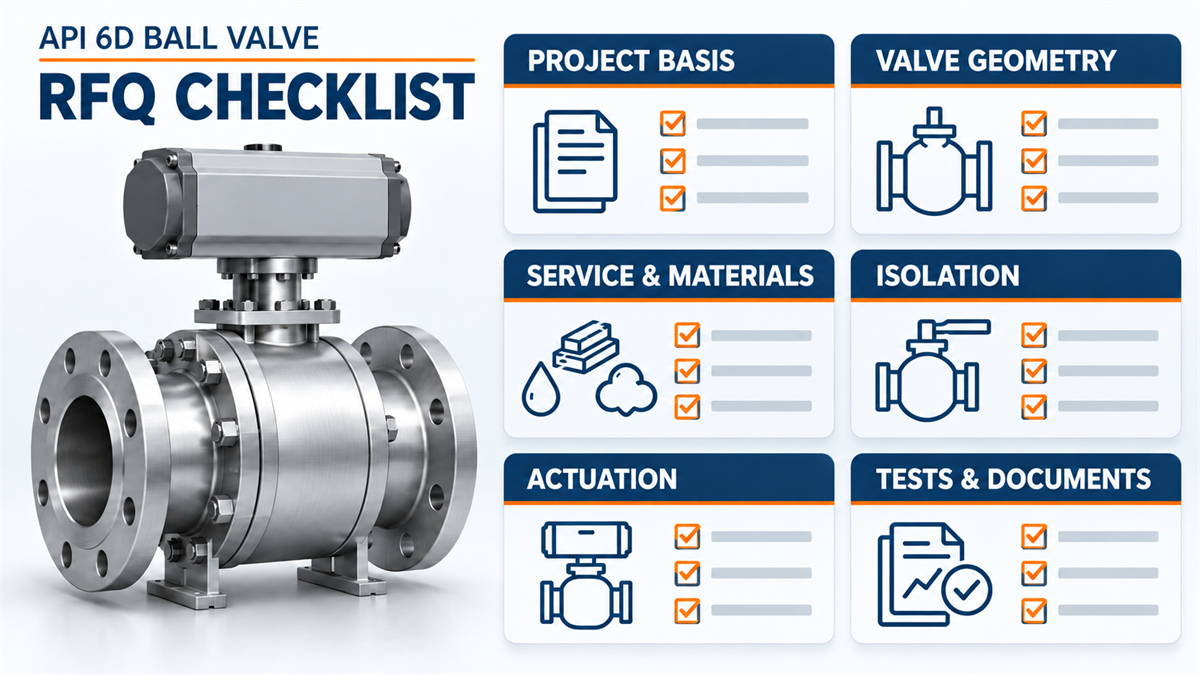 API 6D Ball Valve RFQ Checklist: 36 Fields for Comparable Bids API 6D ball valve RFQ checklist covering scope, service, isolation, actuation, testing and documents