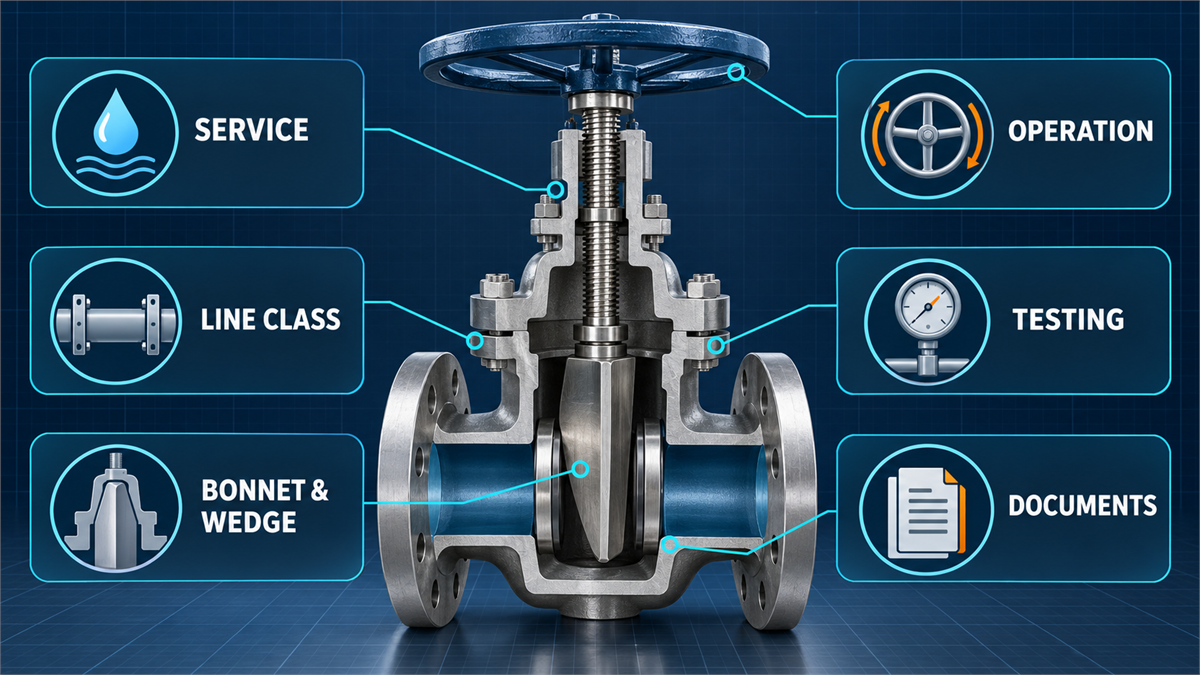 Gate Valve RFQ Checklist: 30 Fields for Quote-Comparable Bids Gate valve RFQ review covering service, line class, bonnet, wedge, operation, testing and documents